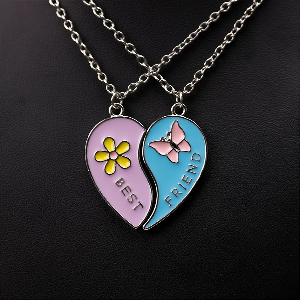 2pcs Heart-shaped Butterfly Flower Pendant Necklace Set